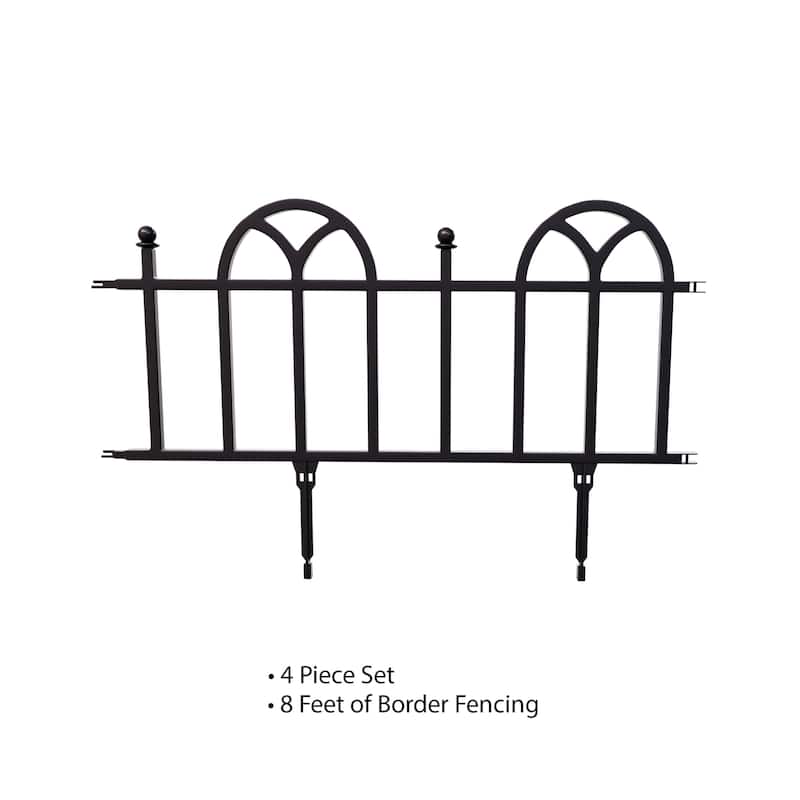 Garden Edging Border for Landscaping- Victorian Fence, 4 Piece Set of Black Interlocking Outdoor Lawn Stakes by Pure Garden (8’)