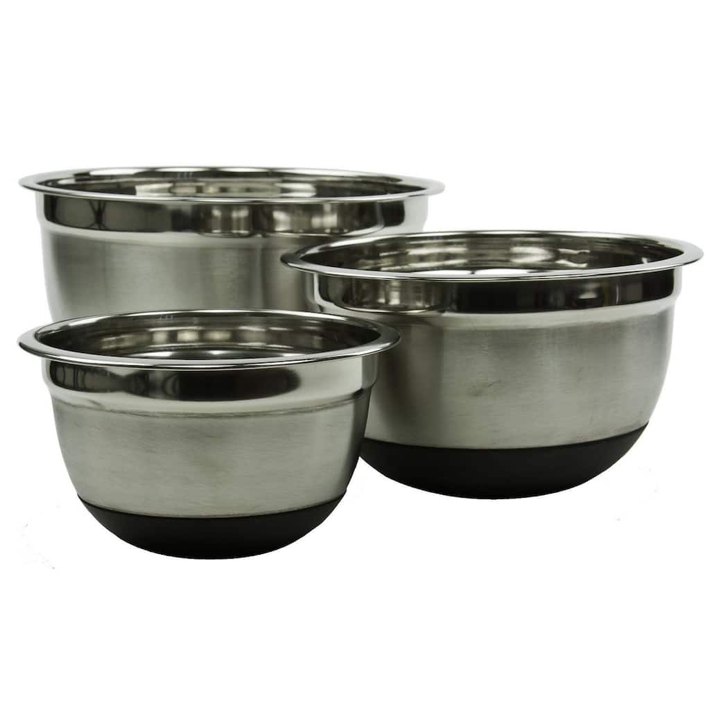 Restaurant-style Stainless Steel with Non-skid Silicone Rubber 3-piece Mixing Bowl Set