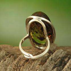 Sterling Silver Freeform Cognac Baltic Amber Adjustable Ring (Lithuania) Rings