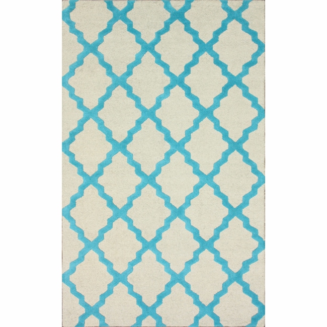 Hand hooked Alexa Moroccan Trellis Turquoise Wool Rug (5 X 8)