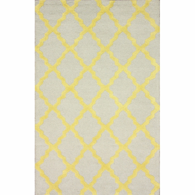 Hand hooked Alexa Moroccan Trellis Yellow Wool Rug (76 X 96)