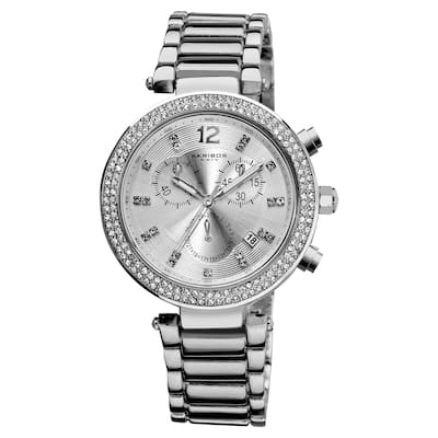 Akribos XXIV Women's Crystal Chronograph Silver-Tone Bracelet Watch