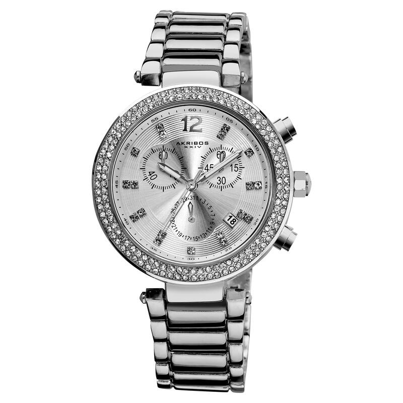 Akribos XXIV Women's Crystal Chronograph Silver-Tone Bracelet Watch