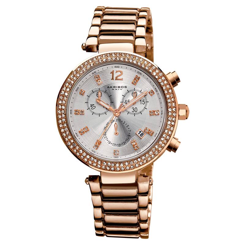 Rose-Tone Akribos XXIV Women's Crystal Chronograph Bracelet Watch