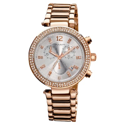 Rose-Tone Akribos XXIV Women's Crystal Chronograph Bracelet Watch