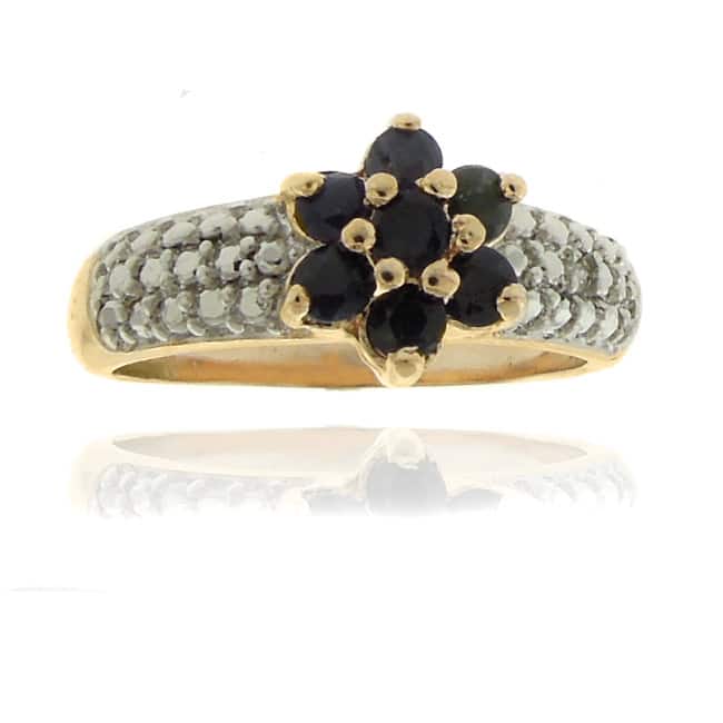 Dolce Giavonna Finesque 18k Gold Overlay Diamond Accent Sapphire Flower Ring
