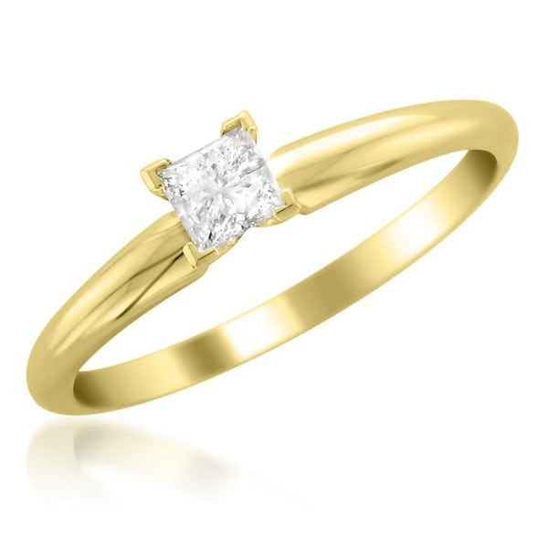 Montebello 14k Yellow Gold 1/4ct TDW Princess Cut Diamond Solitaire Ring