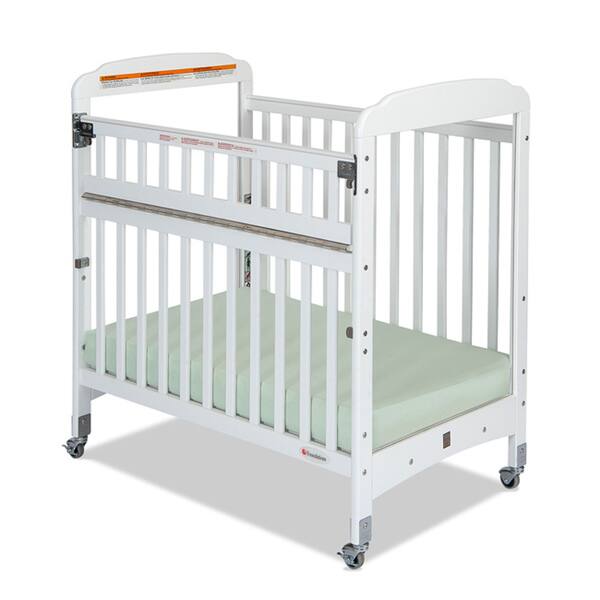 slide 1 of 1, Foundations Serenity SafeReach Clearview Compact Crib in White