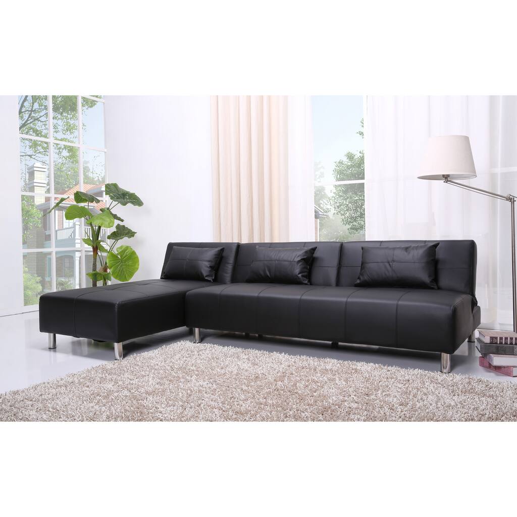 Atlanta Black Faux Leather Convertible Sectional Sofa Bed - Overstock ...