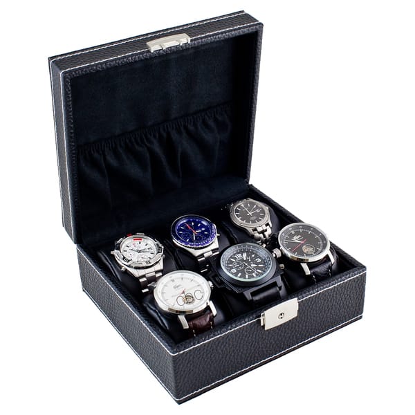 Shop Caddy Bay Collection Compact Black Six Watch Case Box With