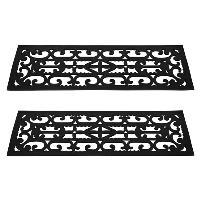 Set of 2 Non-Slip Stair Treads for Wooden Steps - Heavy Duty Decorative  Runner with Traction Control Grip - Outdoor Rubber Mats by Pure Garden  (Black)