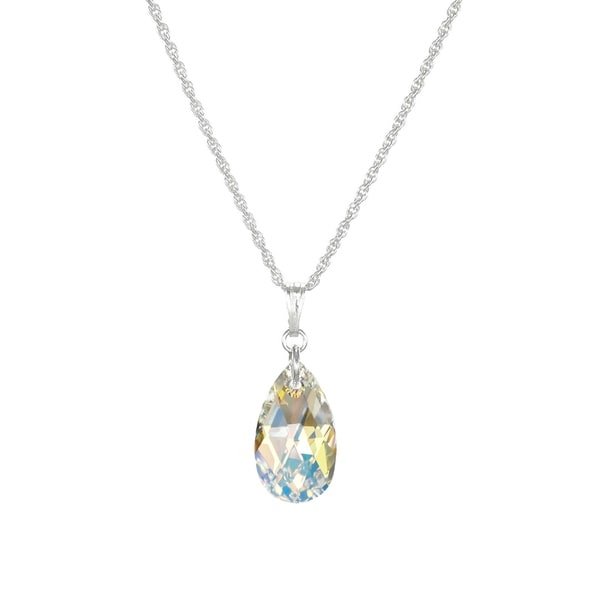 Handmade Jewelry by Dawn Small Aurora Borealis Crystal Pear Sterling Silver Necklace (USA)
