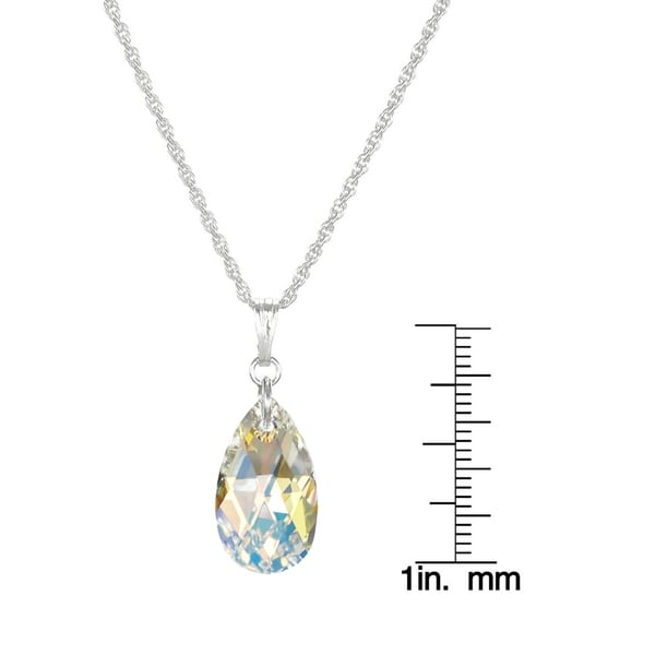 Handmade Jewelry by Dawn Small Aurora Borealis Crystal Pear Sterling Silver Necklace (USA)