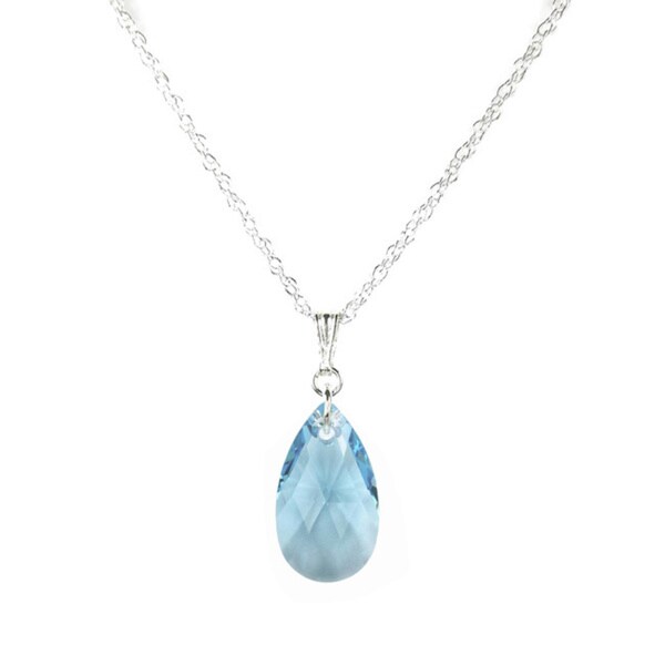 Handmade Jewelry by Dawn Small Aquamarine Crystal Pear Sterling Silver Necklace (USA). Opens flyout.