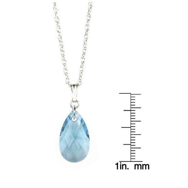 Handmade Jewelry by Dawn Small Aquamarine Crystal Pear Sterling Silver Necklace (USA)
