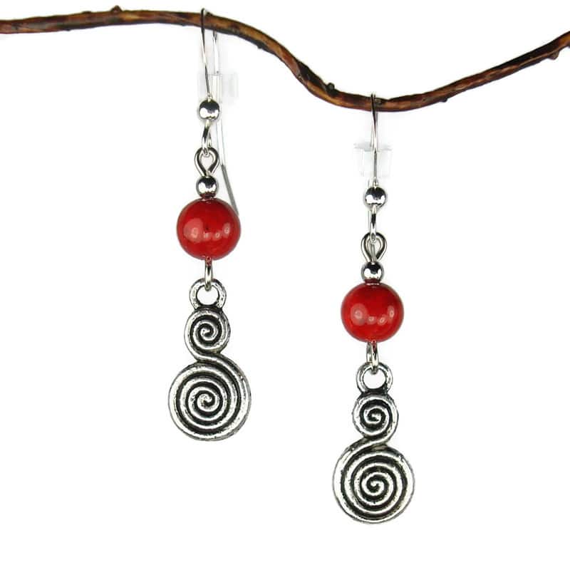 Handmade Jewelry by Dawn Red Riverstone with Double Swirl Drop Earrings (USA)
