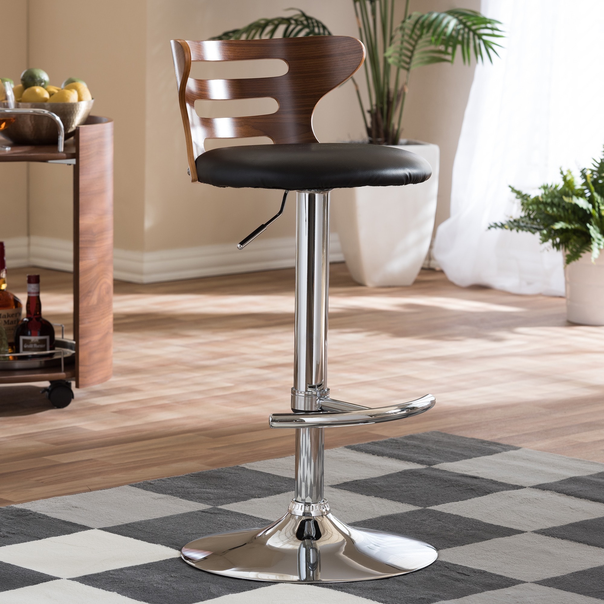 Buell Walnut And Black Modern Bar Stool