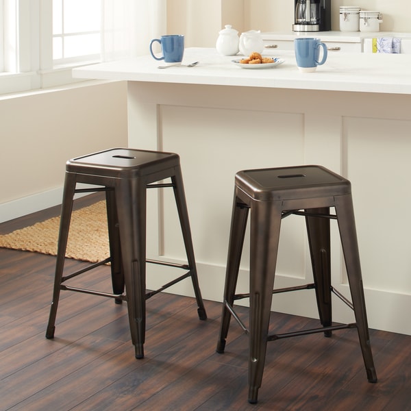 Carbon Loft Tabouret 24-inch Vintage Patina Backless Counter Stool (Set of 2)
