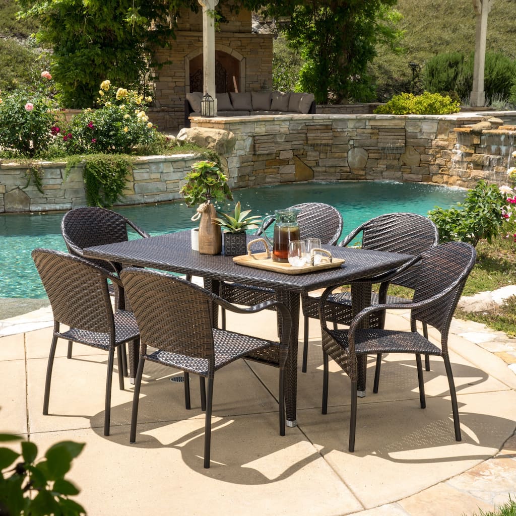 Zumba PE Wicker 7-piece Outdoor Dining Set by Christopher Knight Home - N/A