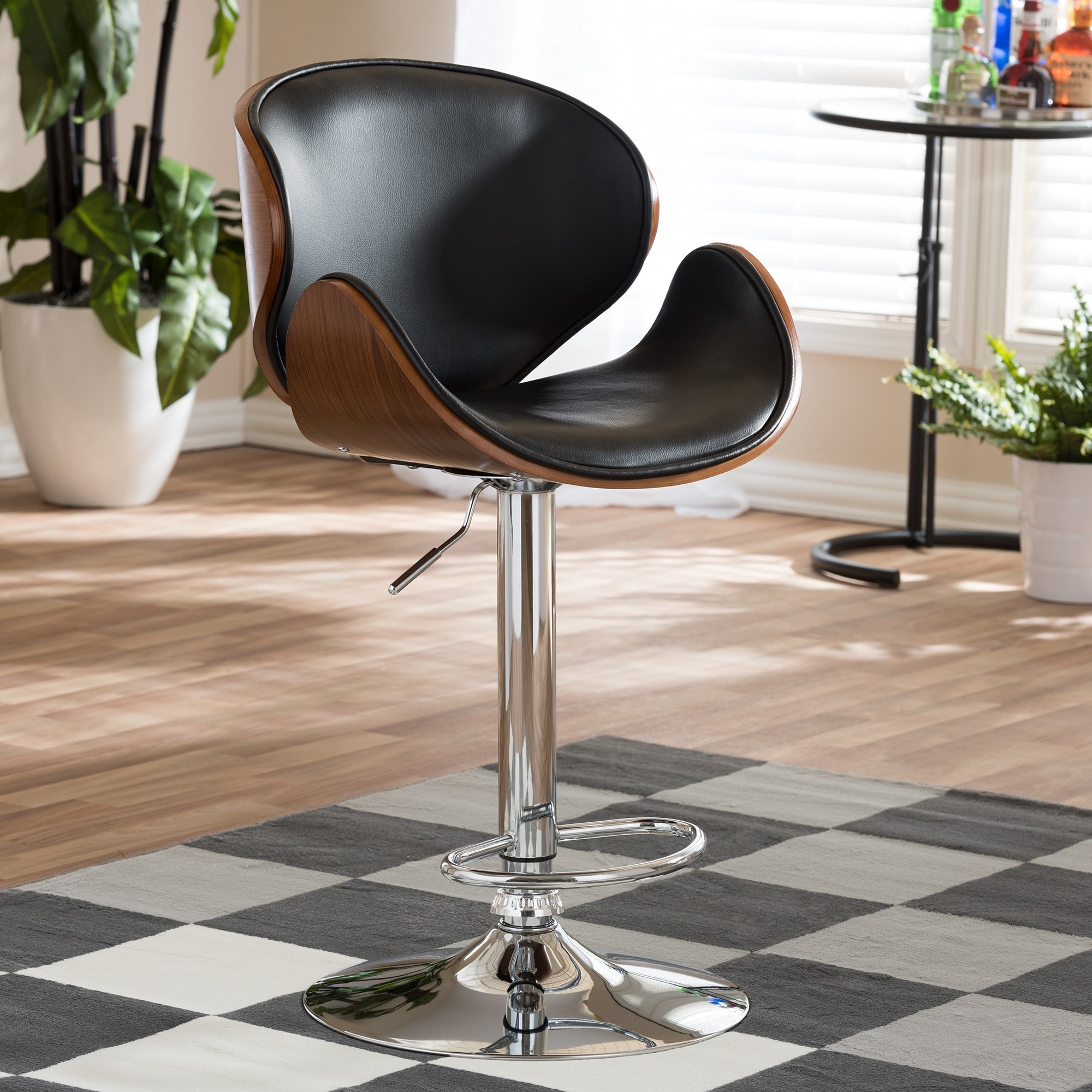 Crocus Walnut And Black Modern Bar Stool