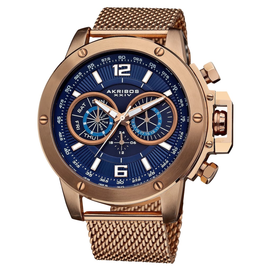 Akribos XXIV Men's Mesh Rose-Tone Bracelet Multifunction Watch