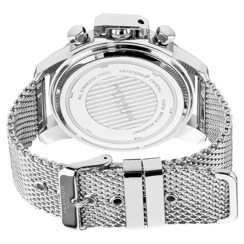 Akribos XXIV Men's Mesh-Silver-Tone Bracelet Multifunction Watch with Black Dial