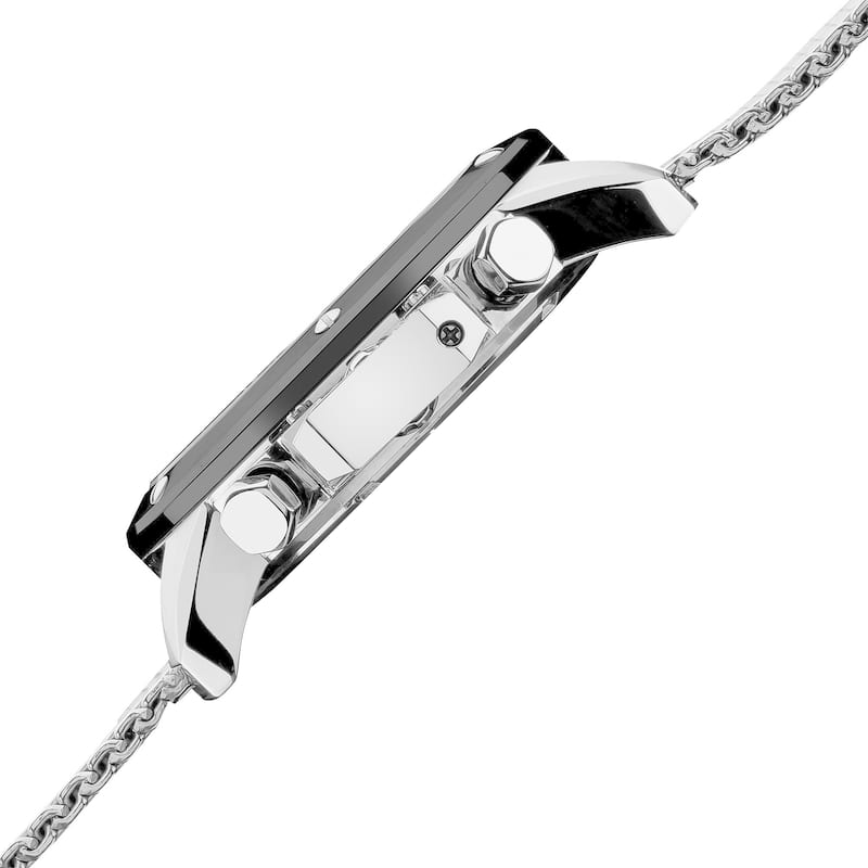 Akribos XXIV Men's Mesh-Silver-Tone Bracelet Multifunction Watch with Black Dial