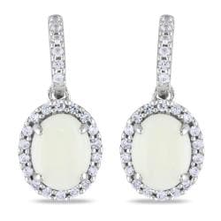 Miadora 10k White Gold Opal and Created White Sapphire Earrings Miadora Gemstone Earrings