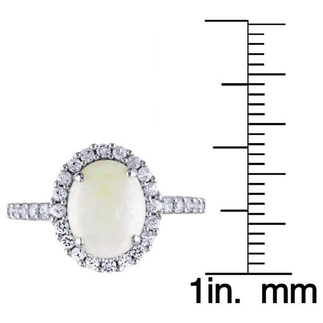 Miadora 10k White Gold 2 1/4ct TGW Opal and Created White Sapphire Ring