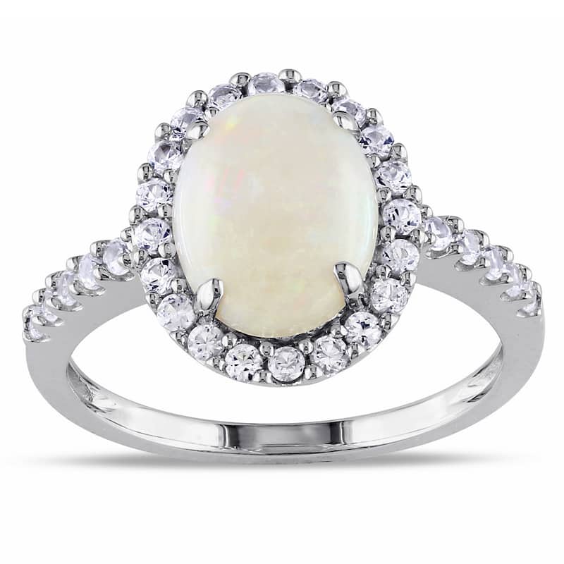 Miadora 10k White Gold 2 1/4ct TGW Opal and Created White Sapphire Ring - 5