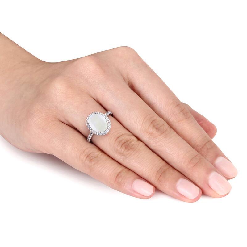 Miadora 10k White Gold 2 1/4ct TGW Opal and Created White Sapphire Ring