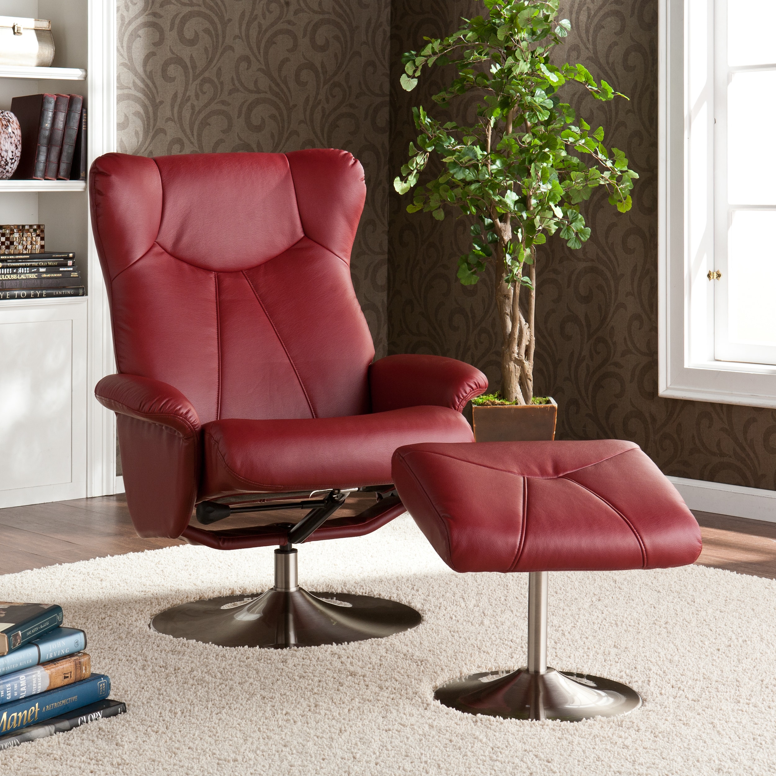 red recliner with ottoman