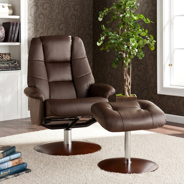 Lewington Brown Leather Recliner/ Ottoman - Overstock - 6842474