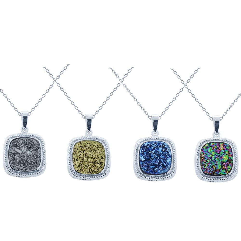 Chalcedony /& Titanium Druzy Pendant 80cts Biwa Pearl Daily Wear Pendant 925 Silver Plated Pendant Size 2.2 Druzy Gemstone Pendant