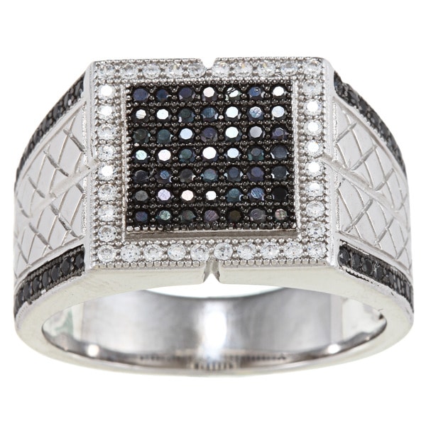 La Preciosa Sterling Silver Men's Black and White Cubic Zirconia Ring La Preciosa Men's Rings