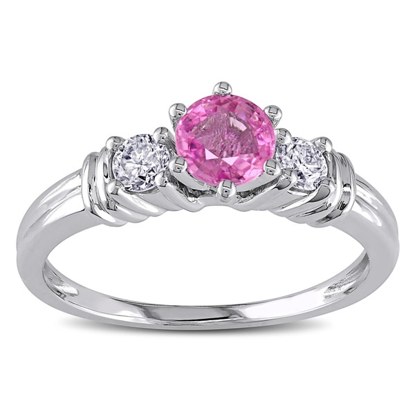 Miadora 14k White Gold Pink Sapphire and 1/4ct TDW Diamond Engagement Ring (G-H, I1-I2)