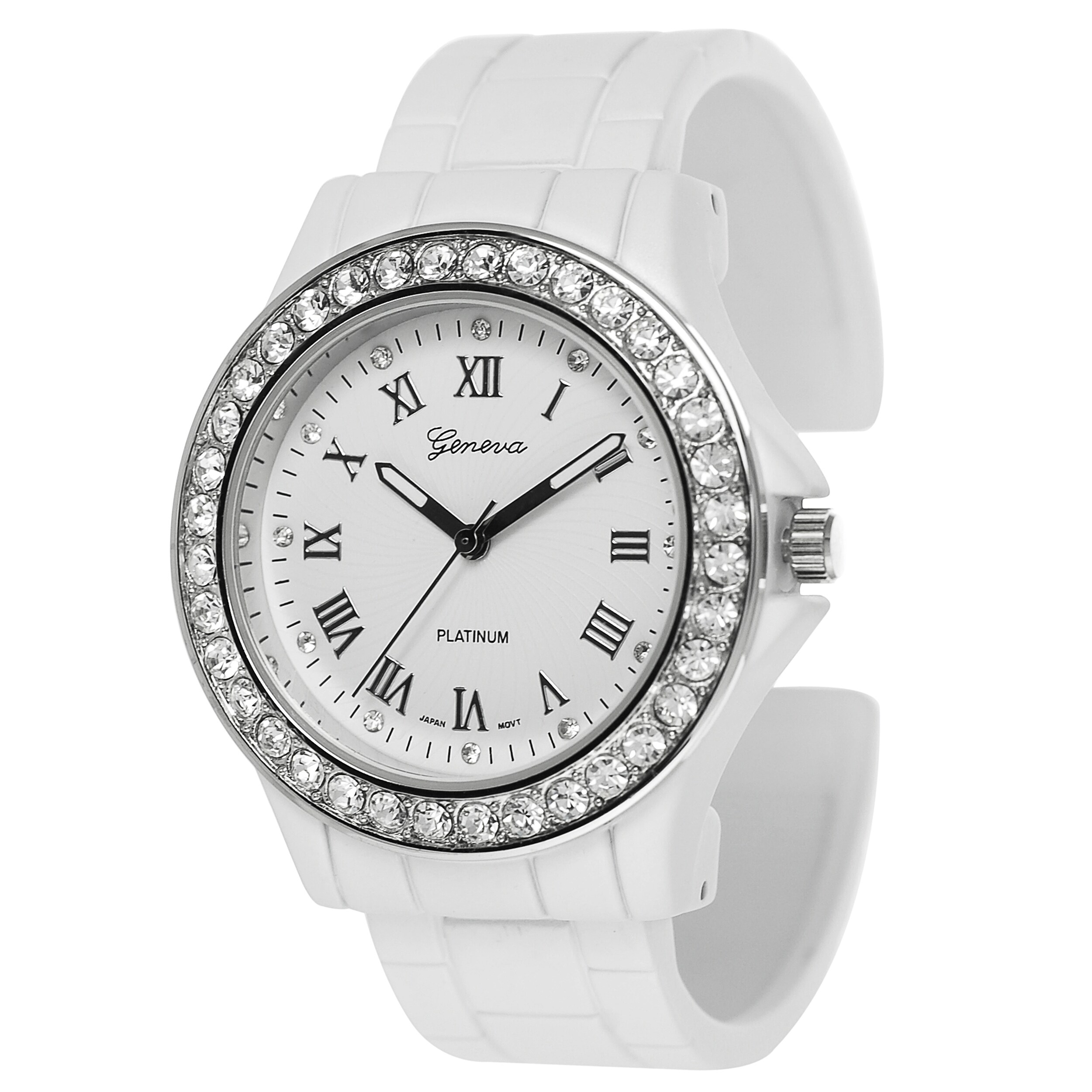 Geneva Platinum Women's Rhinestone-accented Roman Numeral Cuff Watch ...