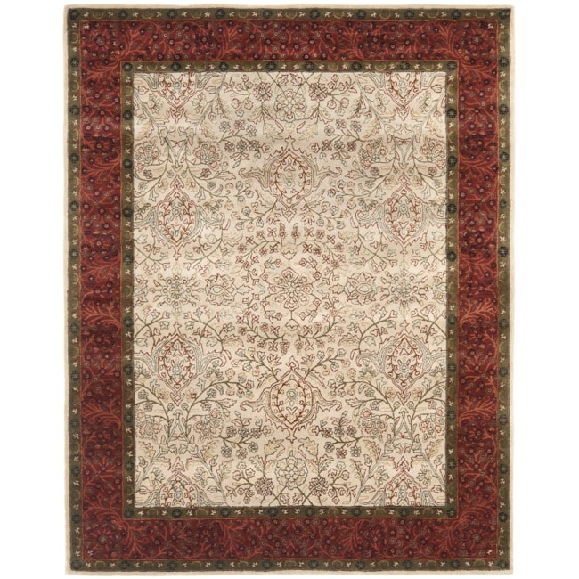 Handmade Persian Ivory/ Rust Oriental Wool Rug (76 X 96)