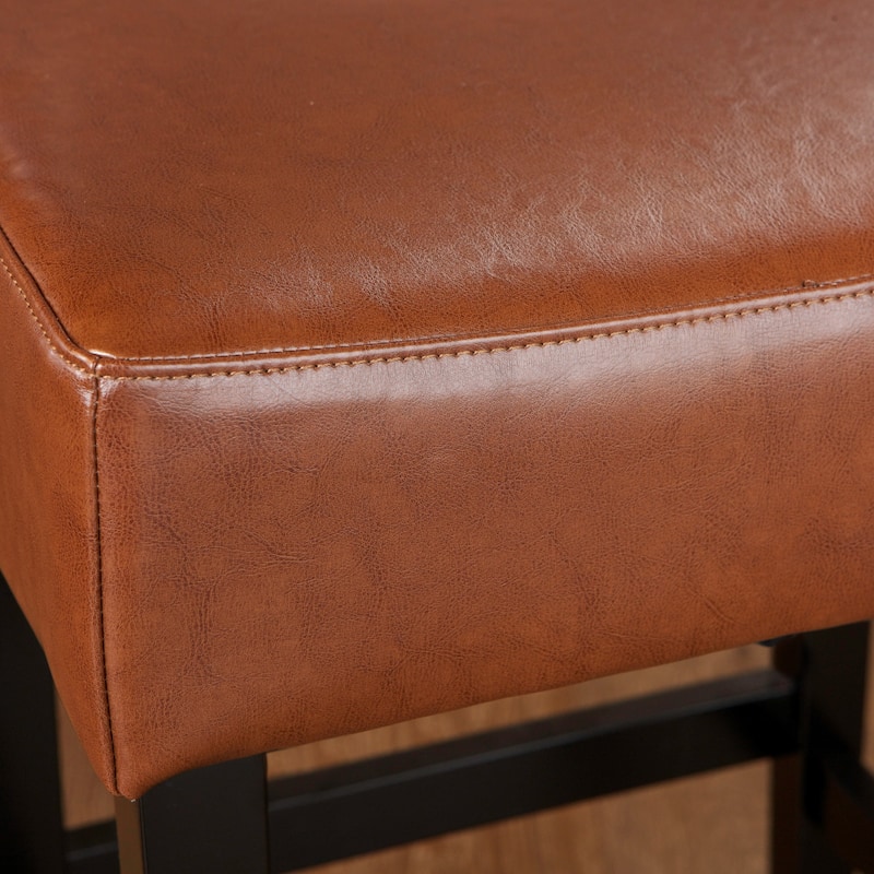 Lopez 27-inch Backless Hazelnut Leather Counterstools (Set of 2) by Christopher Knight Home
