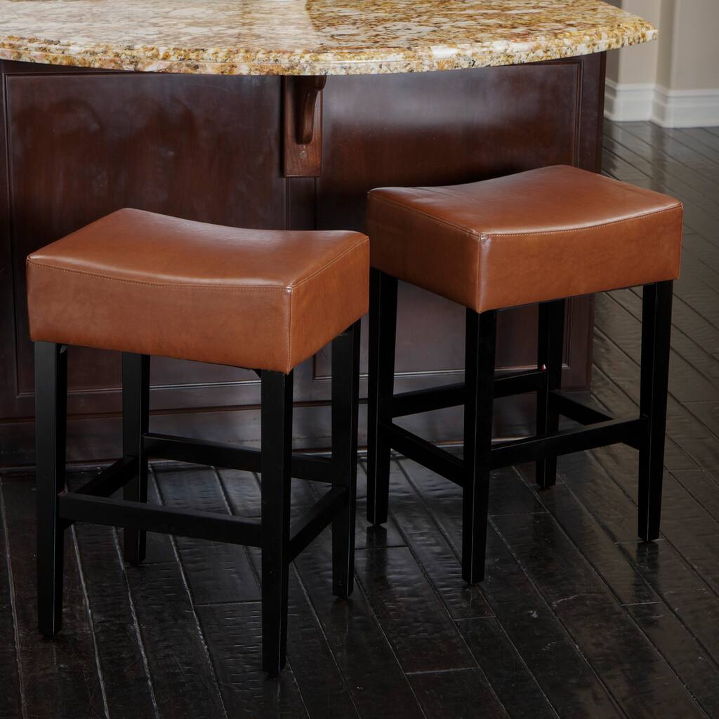 Lopez 27-inch Backless Hazelnut Leather Counterstools (Set of 2) by Christopher Knight Home