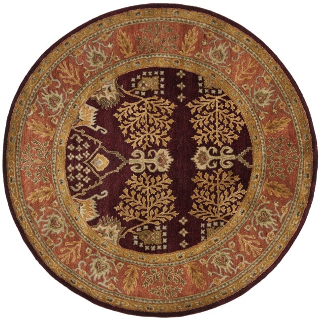 Handmade Tree Of Life Dark Red/ Rust Wool Rug (4 Round)