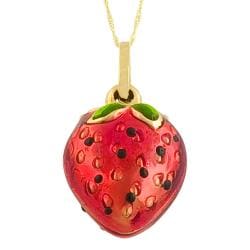 Fremada 14k Yellow Gold Enamel Strawberry Pendant Goldfill Singapore Chain Fremada Gold Necklaces