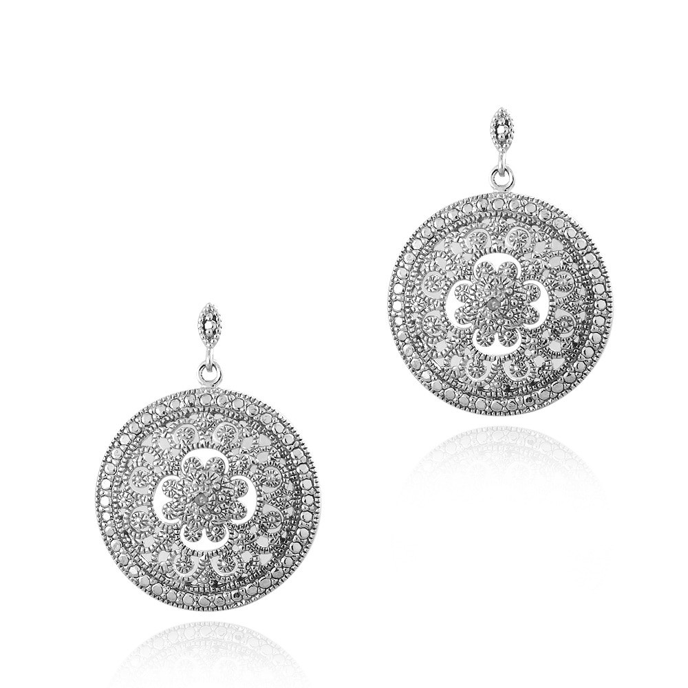 Db Designs Sterling Silver Diamond Accent Flower Disc Earrings Db Designs Sterling Silver Diamond Accent Flower Disc Earrings