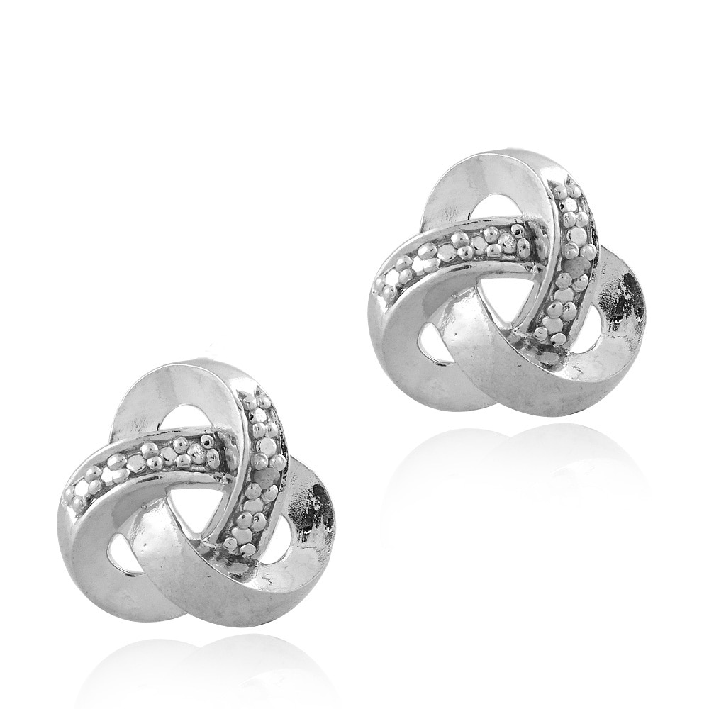Sterling Silver Love Knot Earrings With Round Cut Diamond Sterling Silver Love Knot Earrings With Round Cut Diamond Accents