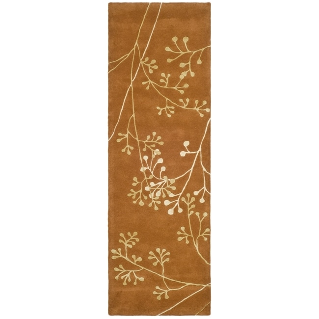 Handmade Vine Rust New Zealand Wool Rug (26 X 10)