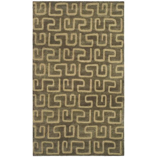 Handmade Puzzles Brown/ Gold New Zealand Wool Rug (76 X 96)