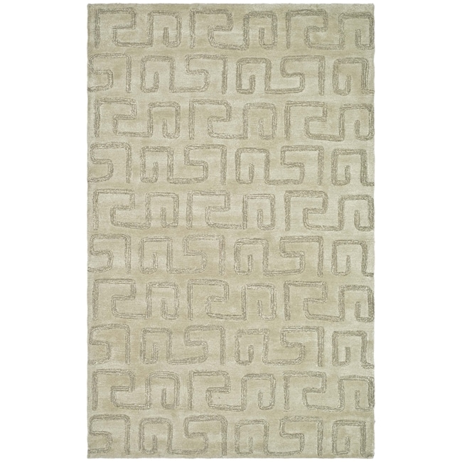 Handmade Puzzles Light Green New Zealand Wool Rug (76 X 96)