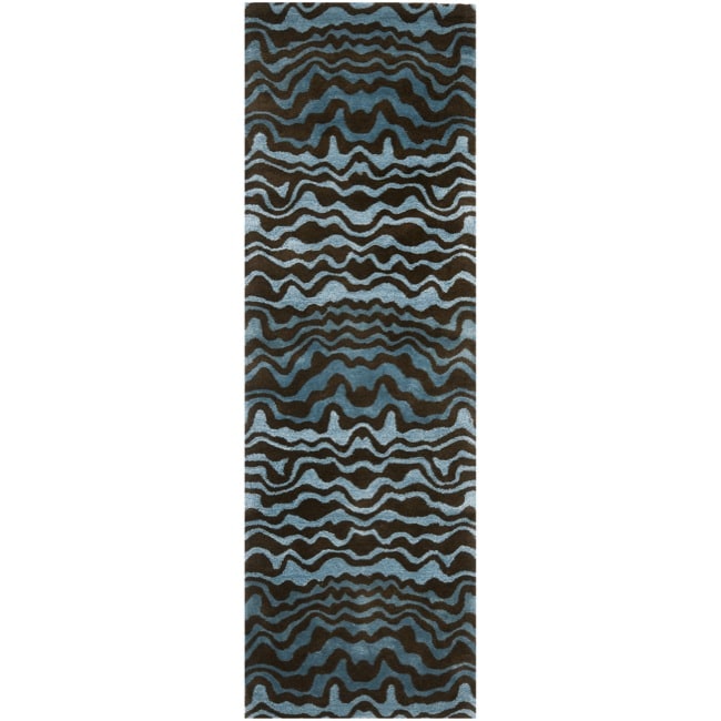 Handmade Tribal Blue New Zealand Wool Rug (26 X 12)