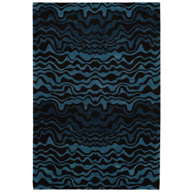 Handmade Tribal Blue New Zealand Wool Rug (76 X 96)