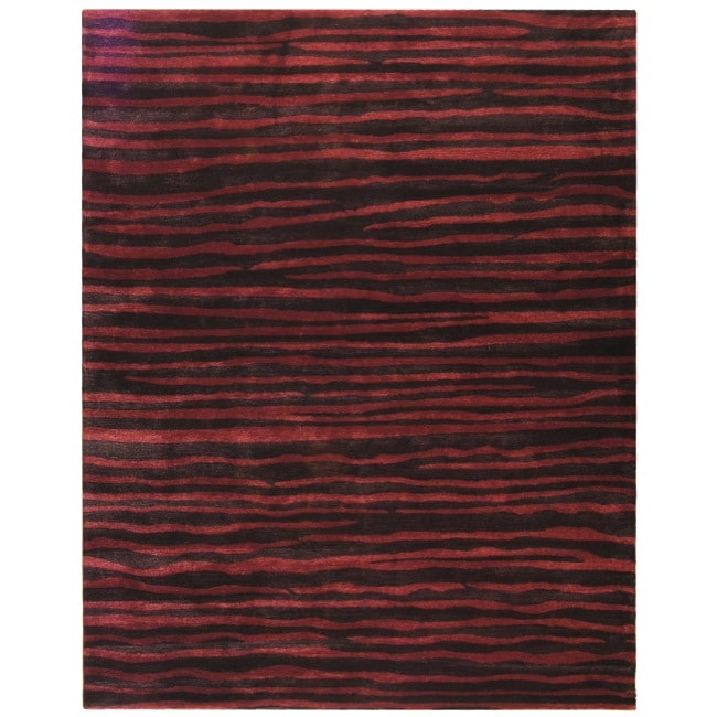 Handmade Stripes Plum New Zealand Wool Rug (83 X 11)